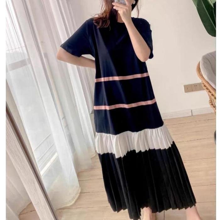 Midi Dress Baju Terusan Wanita Lengan Pendek Casual Baju Pakaian Santai Bali Pantai Beach Liburan