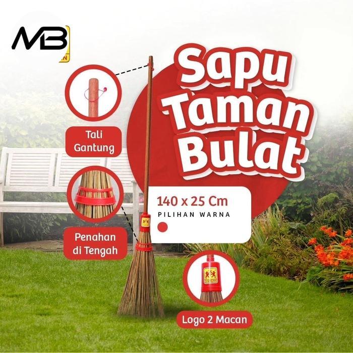 NEWW Sapu Lidi Tangkai Kayu Sapu Taman 2 Macan Asli