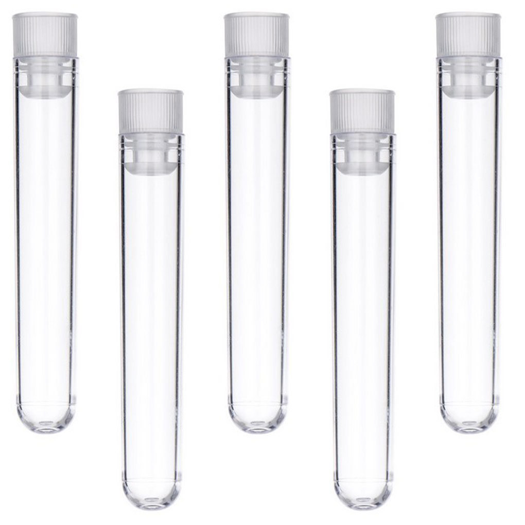 100Pcs Clear Plastic Test Tube with Cap 12X75mm U-Shaped Bottom Long Transparent Test Tube Lab