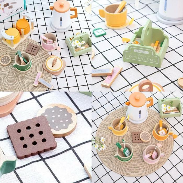 Wooden Afternoon Tea Set Role Plays Mainan Edukasi Anak Tea Set Kayu Minum Teh Teko Cangkir