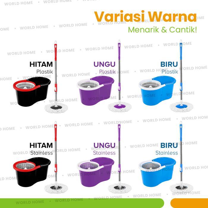 [] WORLDHOME - Alat Pel Lantai Ultra Pel Putar Pel Mop Tanpa Peras Tangan Kain Pel Lembut Ember