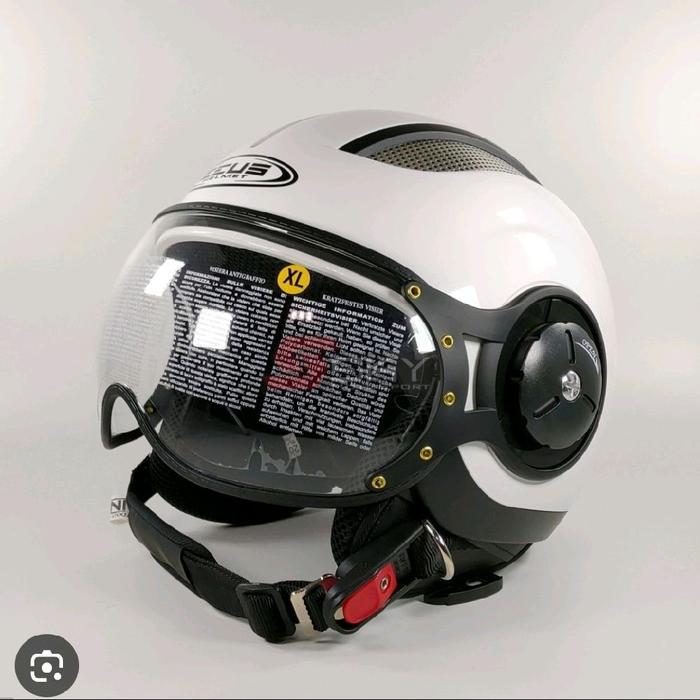 Helm Zeus 218 White Retro Classic Pilot Halface Vespa Motorcycle