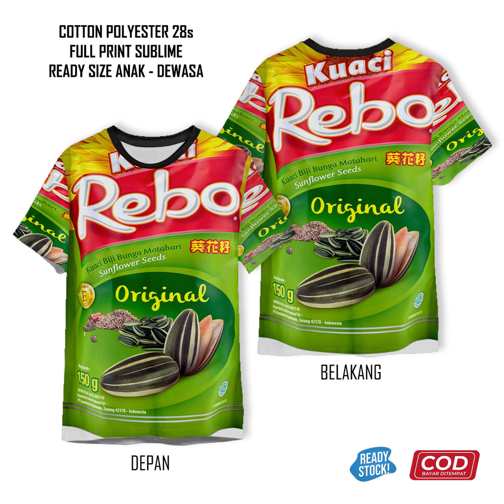 Kaos Kuaci Rebo Camilan Biji Bunga Matahari Full Printing Keren | Baju 3D Cemilan Anak dan Dewasa Un