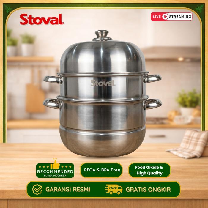 [SPECIAL LIVE PROMO] STOVAL Steamer Premium 2 Susun 3 Tingkat Panci Kukus Stainless Steel - Panci
