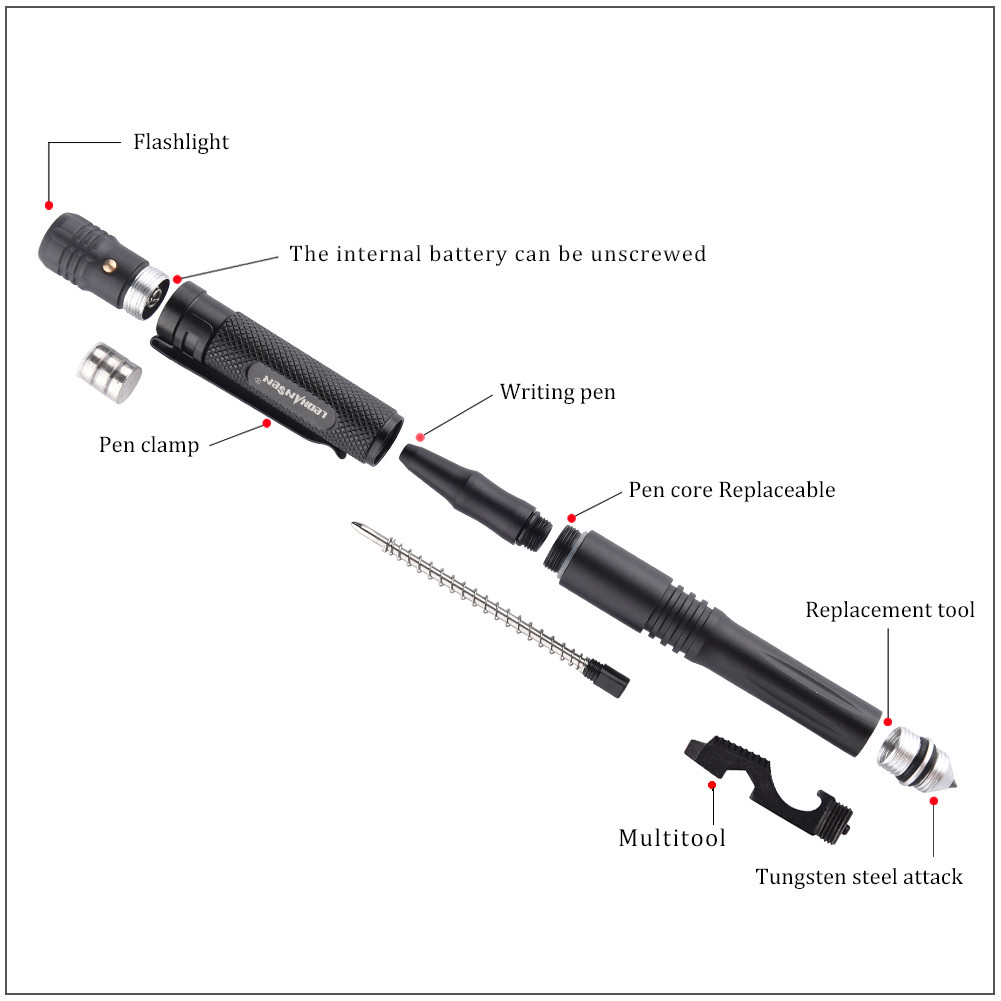 LED Lighting Tactical Pen Tungsten Steel Glass Breaker Defense Tactical Survival Pens Multifunction 