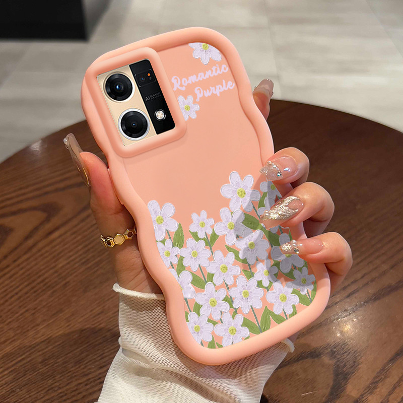 Casing Hp Untuk OPPO Reno 7 4G Reno 8 4G Case aestetik Lukisan minyak bunga ungu Cesing Candy warna 