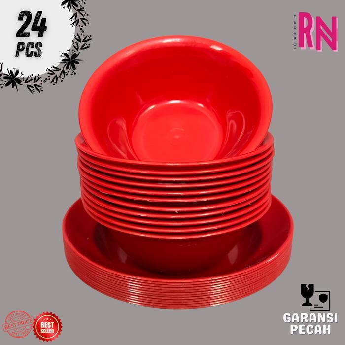 (24 PCS) 1 LUSIN PIRING PLASTIK + 1 LUSIN MANGKOK PLASTIK / PIRING PLASTIK MURAH / MANGKOK PLASTIK