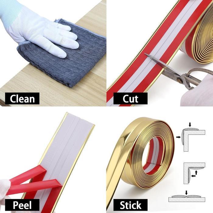 List Plat Strip Mirror Gold Panjang / List Plat Strip Hairline Sticker/Stiker Dekorasi Lantai