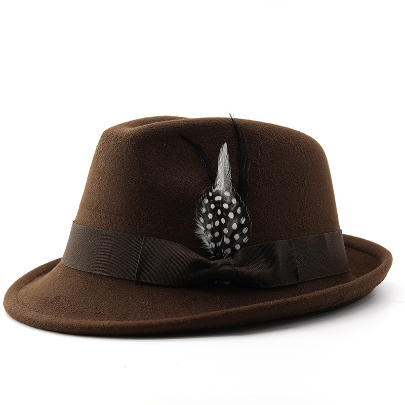 Bow feather formal hat, upturned brim hat, felt hat, fashionable ethnic style formal hat