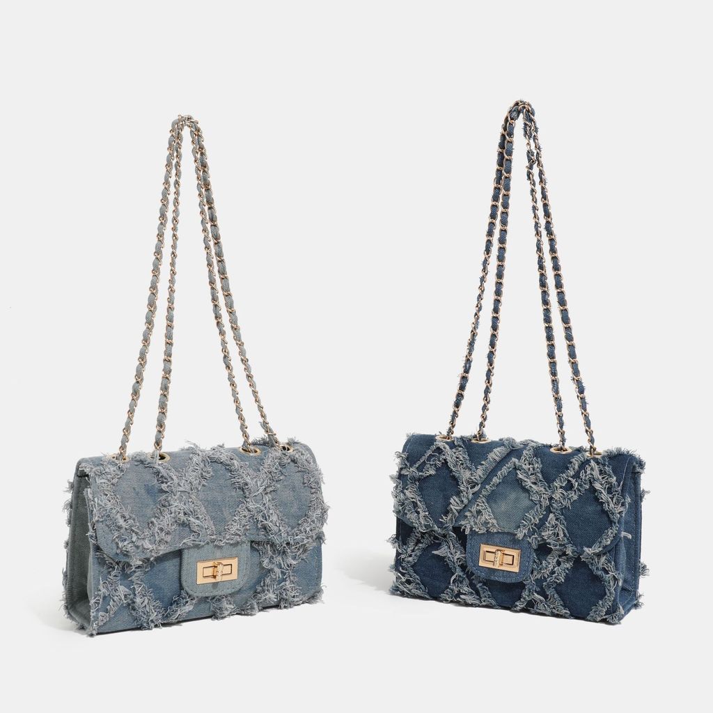 Women's Denim Chain Flap Small Square Bag - High Quality Premium Crossbody & Single Shoulder Bag for