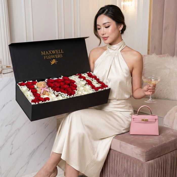 Hadiah bunga box mawar import - Maxwell Flowers