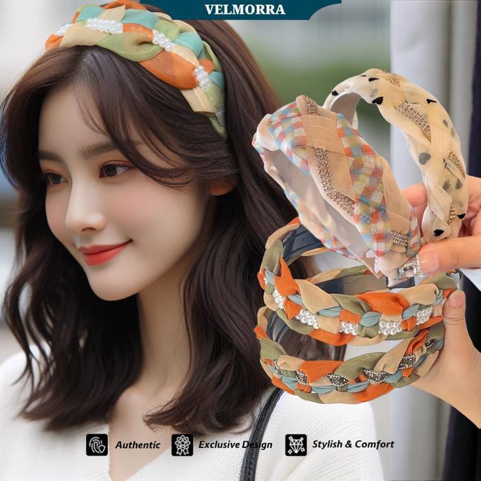 [VELMORRA] Headband Nollan Kepang Bando Korea Payet Mutiara