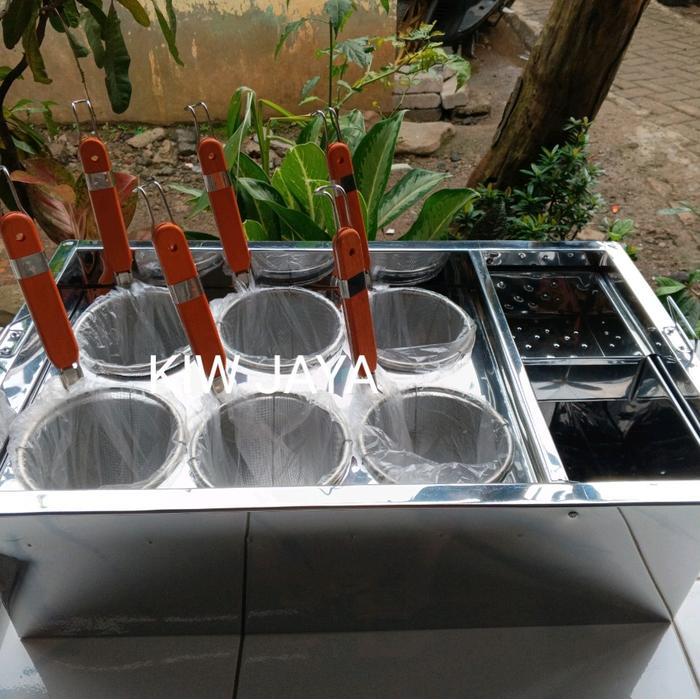 dandang mie kocok kotah kotak uk60cm lubang 6 plus kuah tempat tetelan Stainless