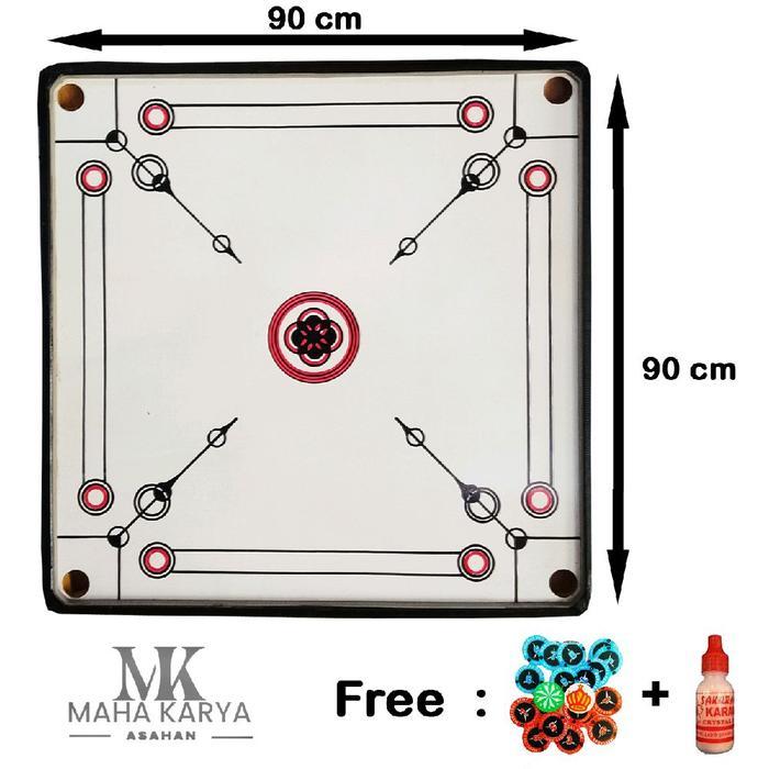 KARAMBOL PAPAN KARAMBOL KAYU BERKUALITAS UKURAN 90X90 FREE BIJI KARAMBOL + CRYSTAL