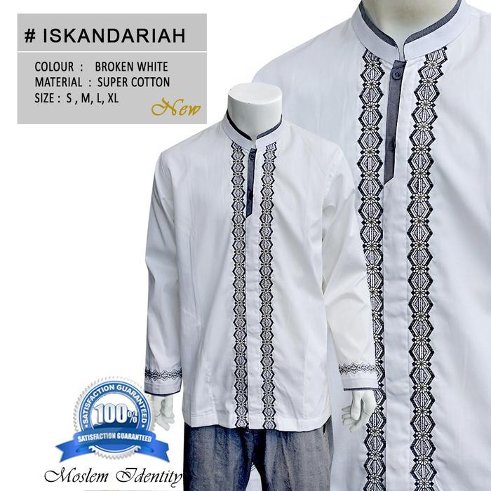 Baju Koko Bordir Lengan Panjang Putih Kombinasi