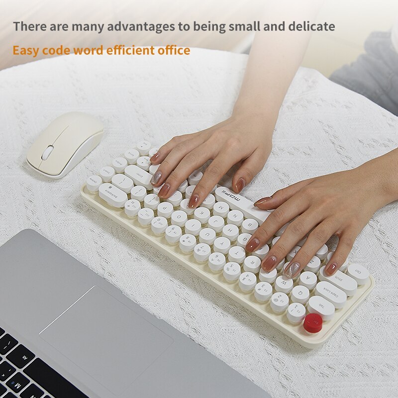 MOFII Wireless Keyboard and Mouse, Cute Colorful 68 Round Keycap Compact Keyboard for Computer,