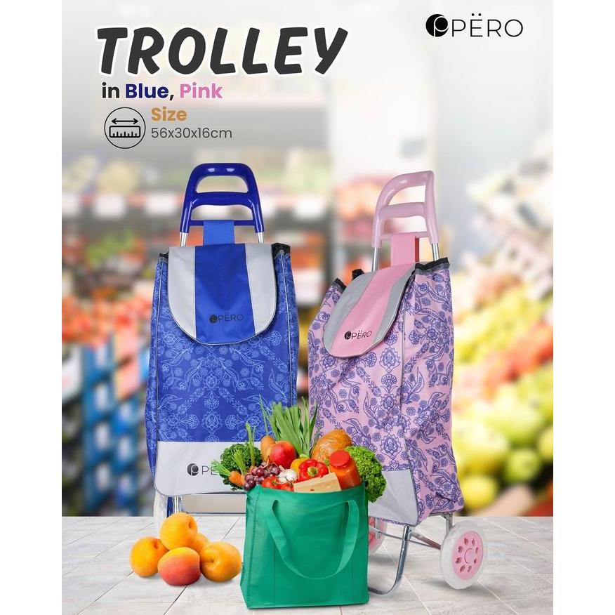Pero Trolley Bag Tas Troli Belanja Roda With Handle Large Capacity Wanita 2 Roda Besi Penyangga