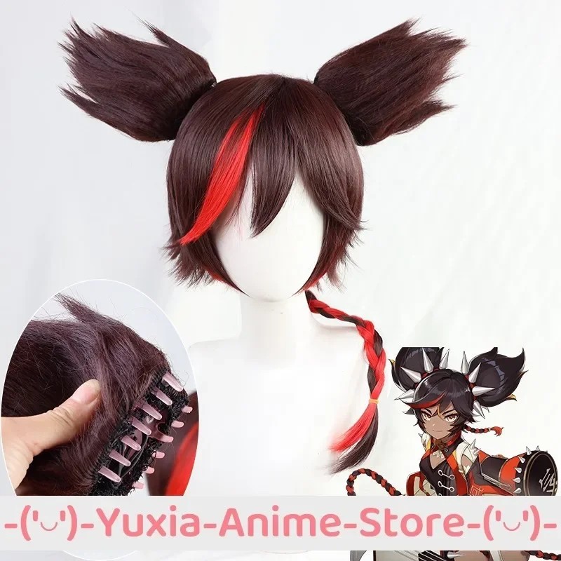 GENSHIN IMPACT XINYAN TRAVELER'S SCORCHING MELODY COSPLAY WIG AND CAP ANIME GAME ROLEPLAY WIGS PARTY