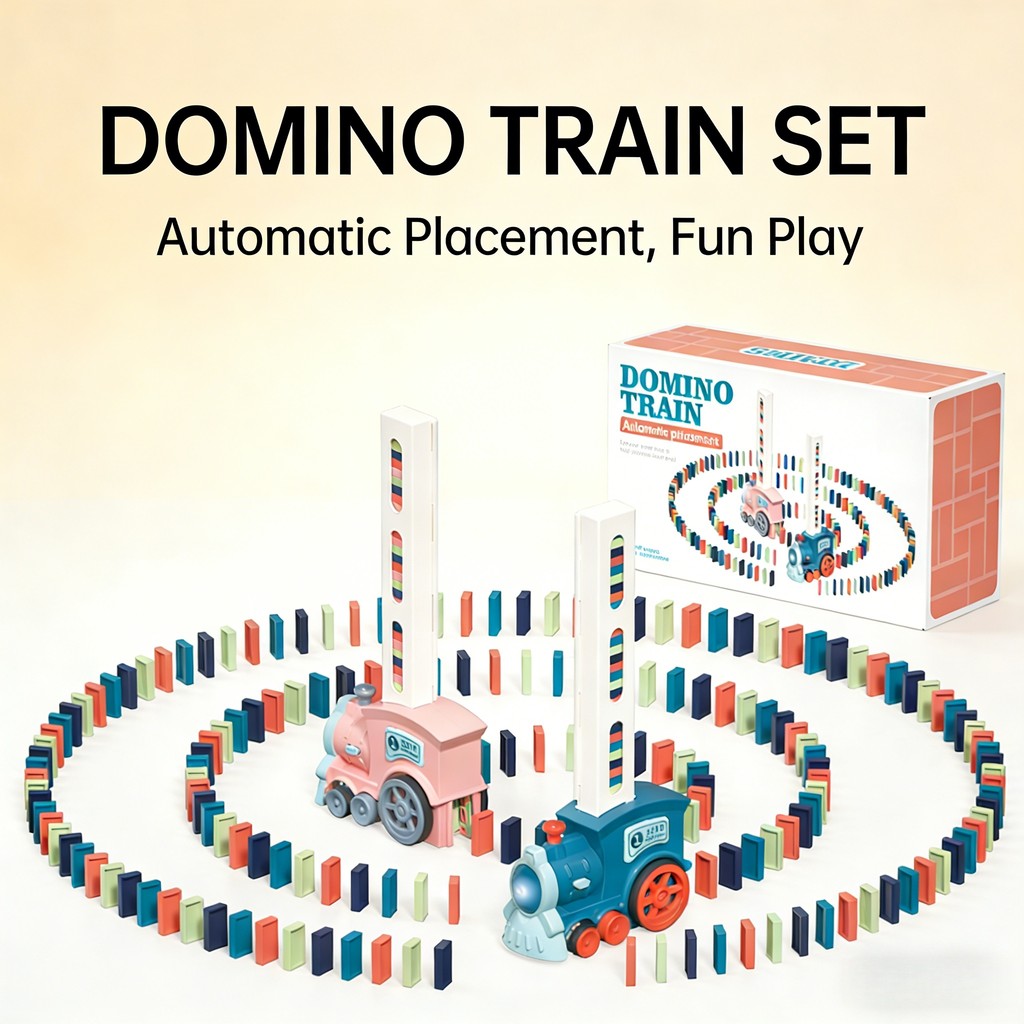 Domino Train Toy Set, Electric Automatic Domino Brick Laying Train, Creative Domino Game with
