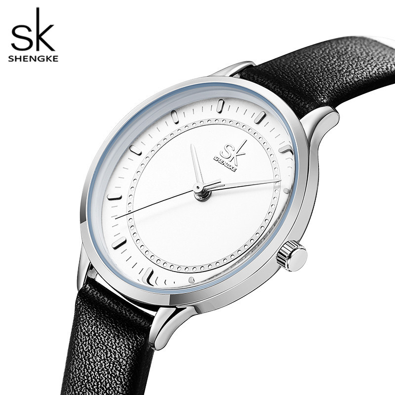 Shengke Splicing Strap Band Women Watch Classical Leather Wristwatch for Women Reloj Mujer Simple Fa