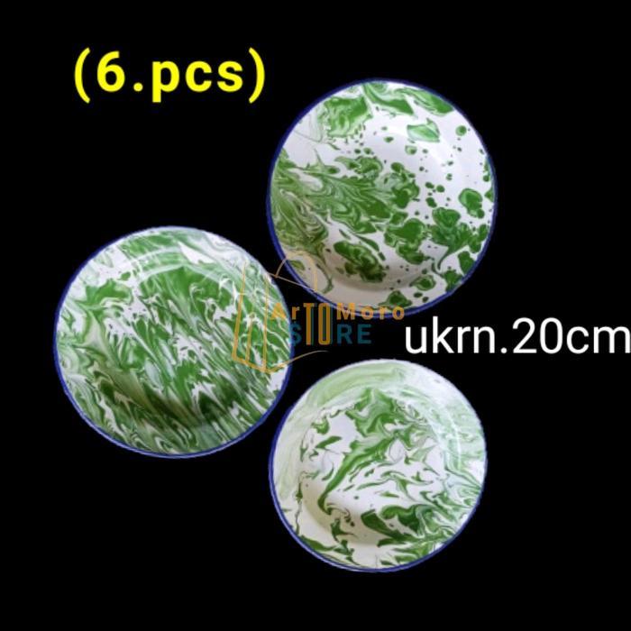 (6.pcs)PIRING SENG LURIK uk:20CM /Piring jadul motif lurik hijau