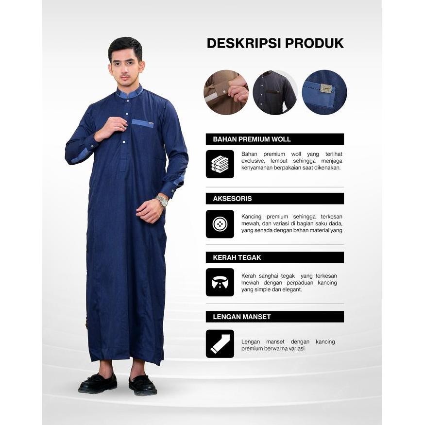 Promo Al Haramain Jubah / Gamis Pria Remaja & Dewasa Premium Wol (Igh 003) Navy Coklat Tua Coklat