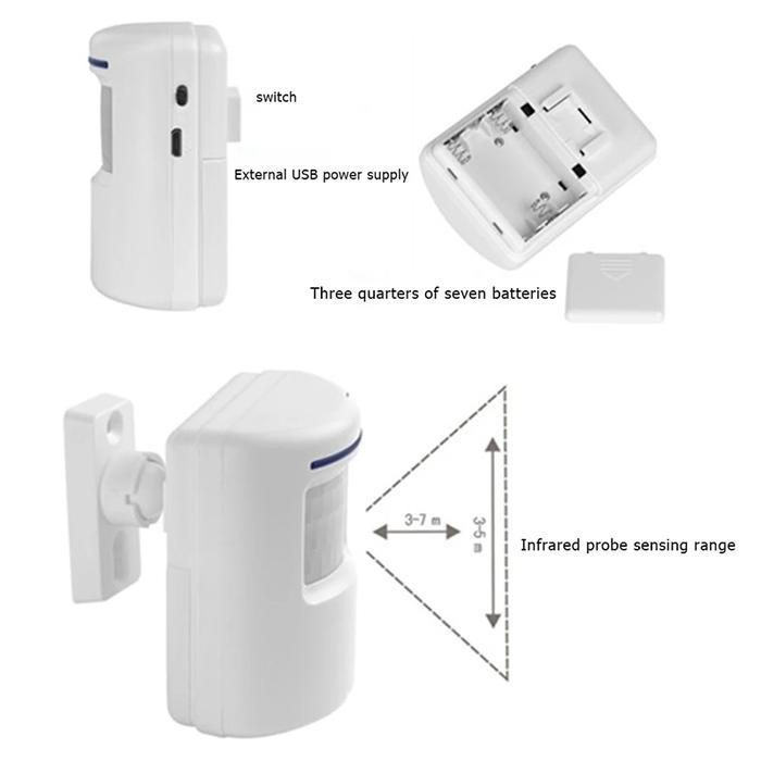 BEL PINTU NIRKABEL PIR SENSOR INFRAMERAH DETEKTOR GERAK MASUK BEL PINTU ALARM W/RECEIVER &