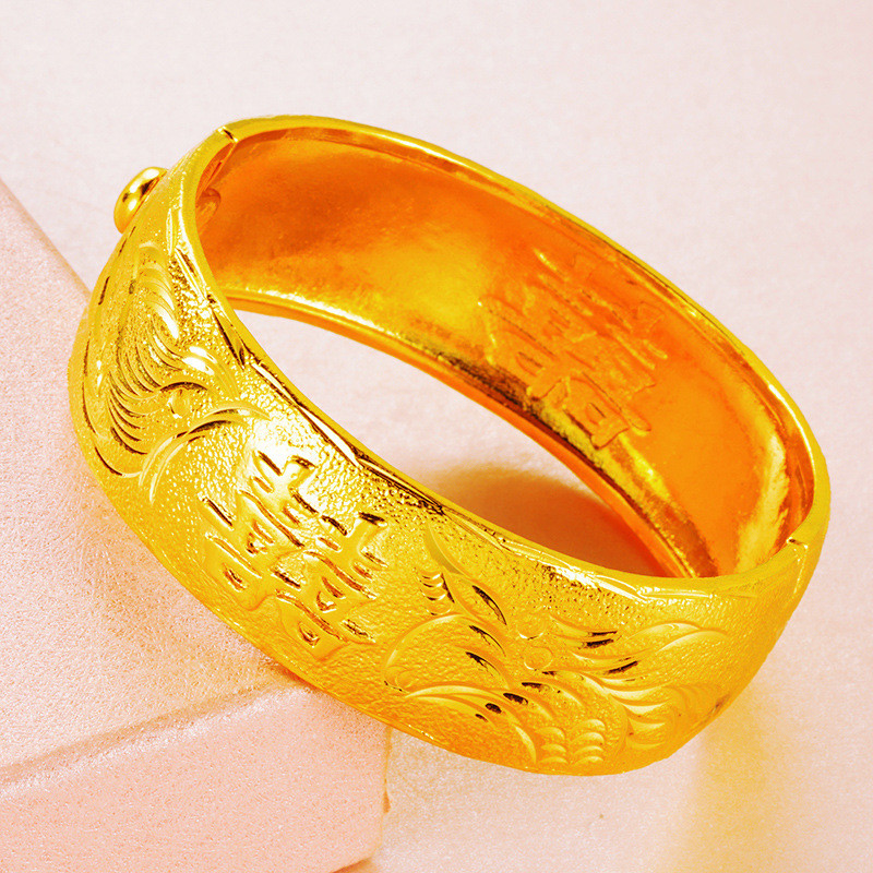 Dragon Phoenix Bracelet Bride Wedding Women 24K Gold, AU999- Rich AU999 Texture, Perfect for