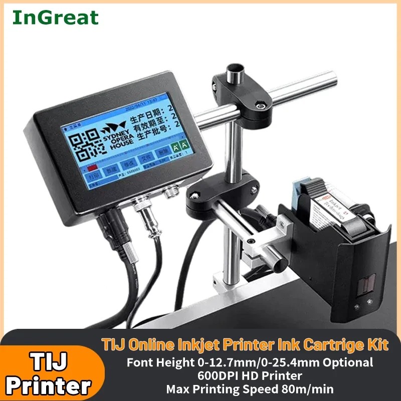 TIJ Online Inkjet Printer Variable Data Barcode QR Code Logo Deadline Printer Automatic Belt