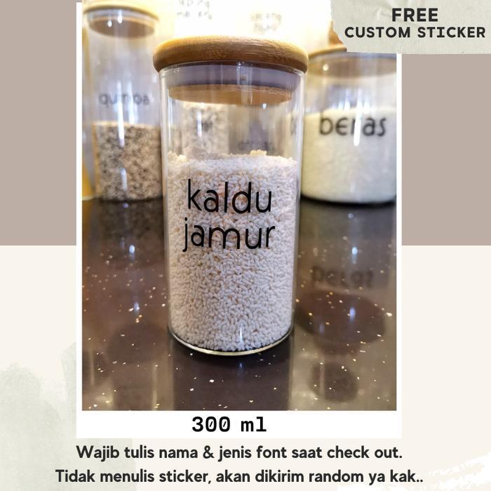 Toples Kaca Tutup Kayu Custom Stiker Tempat Bumbu Kecil SAYARAPI NARA 300ml