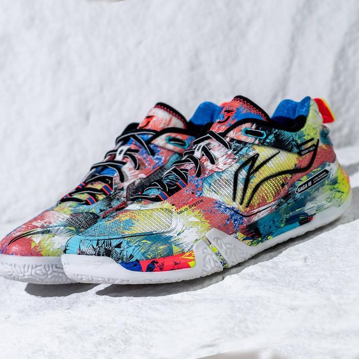 Sepatu Badminton Li-Ning / Lining Ayav001 Saga 3 Pro / Saga Iii Pro - Scuba Blue / Neon Roaring