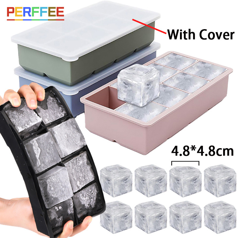 Ice Cube Tray Ice Cube Silicone Molds Ice Cube Maker Square Ice Tray Large Ice Cube 8 Grid Ice Mold