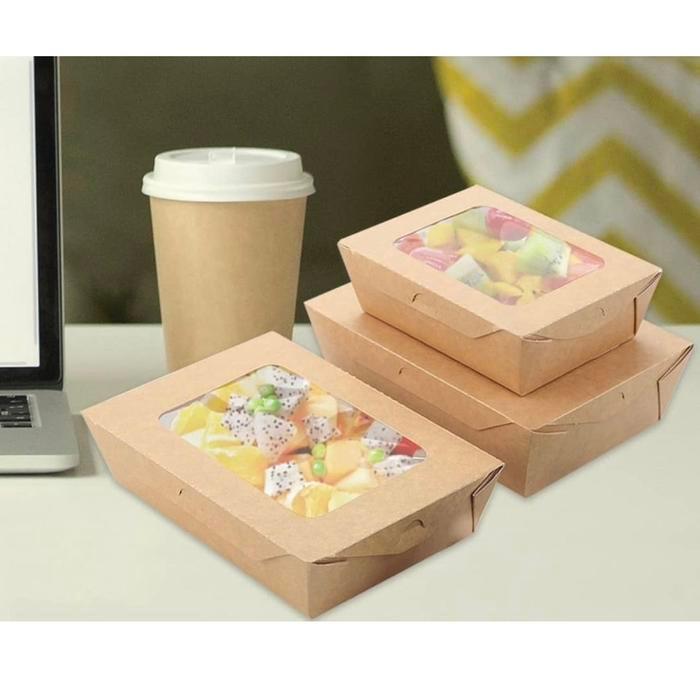 Thebest- BROWN PAPER LUNCH BOX WINDOW SIZE L