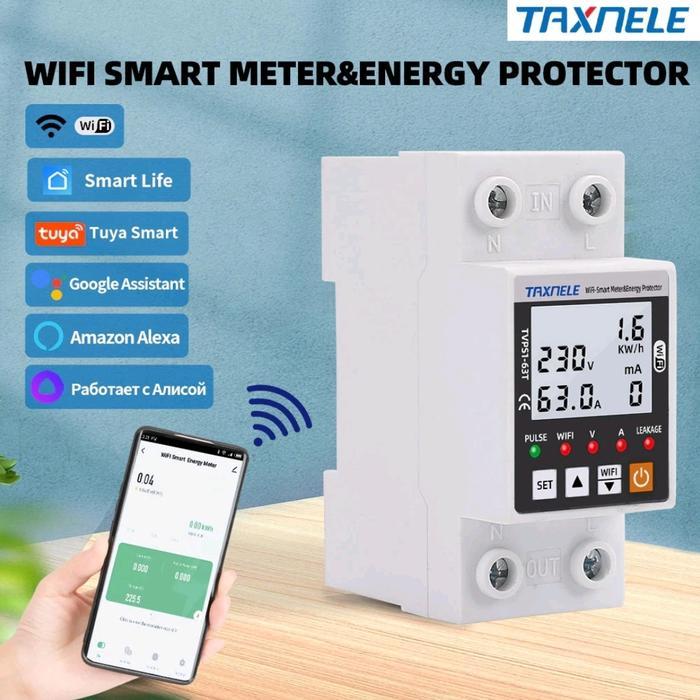 Mcb Elcb Wifi Smart Tuya Energy Listrik Meter Kwh Protector Switch