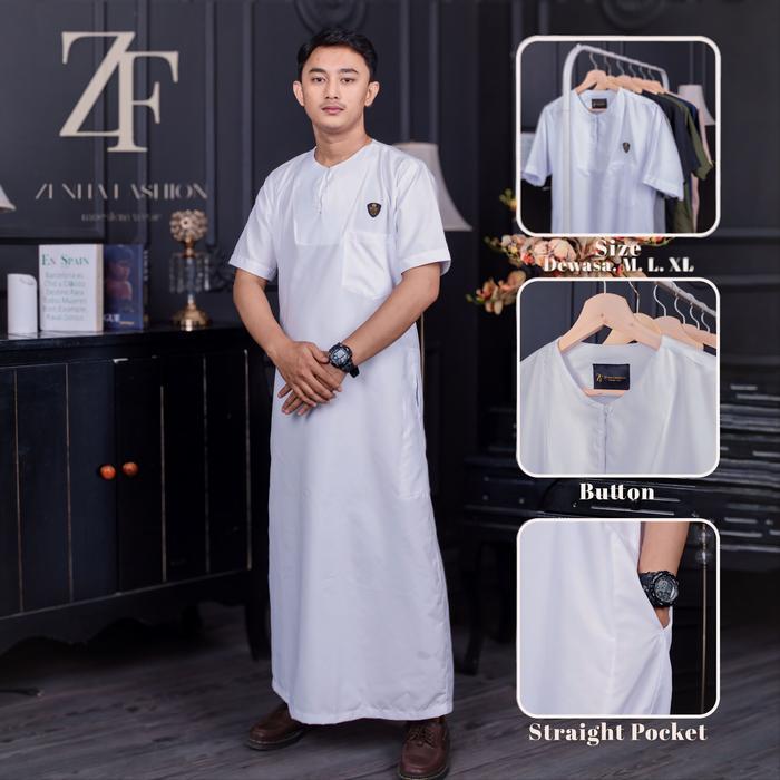 Jubah Gamis Pria Muslim Dewasa Lengan Pendek Kerah Oblong Jubah Arab Lembut Elegan Polimix Import