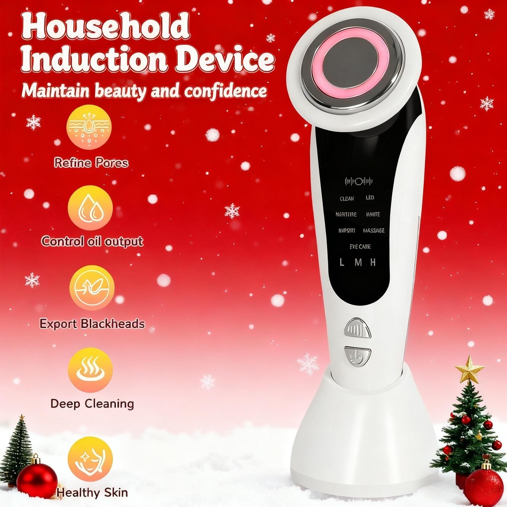 7 in 1 EMS Facial Massager with RF Vibration LED Light Hot Compress Skin Care Tool for Face Firming