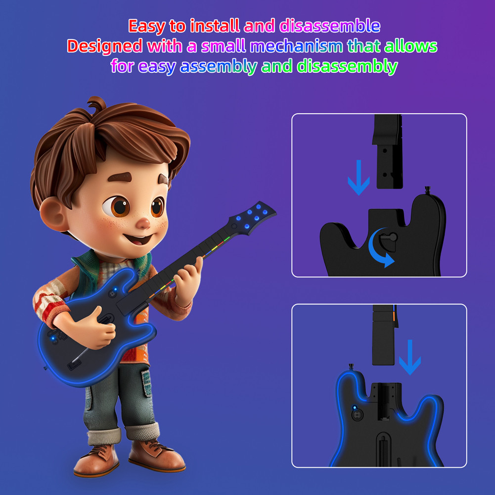 2.4G Wireless Guitar Controller with Strap for PS4/3 PC Guitar Hero Clone Hero Rock Band Wireless