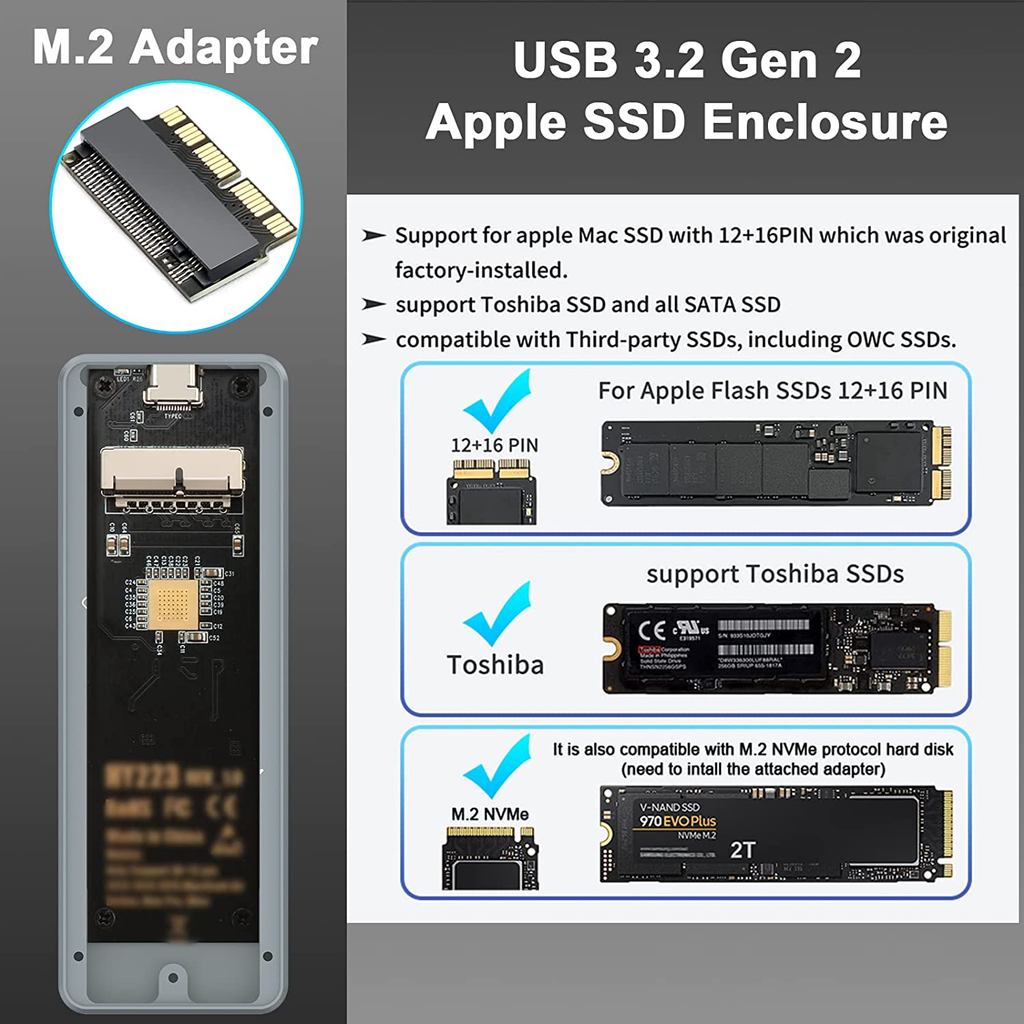 USB 3.2 to MAC M.2 Box Enclosure for NVME M2 SSD Macbook SSD For Apple Macbook Air Pro Retina 2013