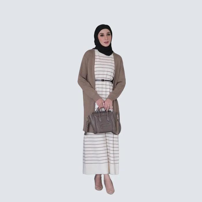 Best Seller Long Dress Rajut Wanita Basic Inner Span Strip Tanpa Lengan - 2 Ukuran Casual Garis