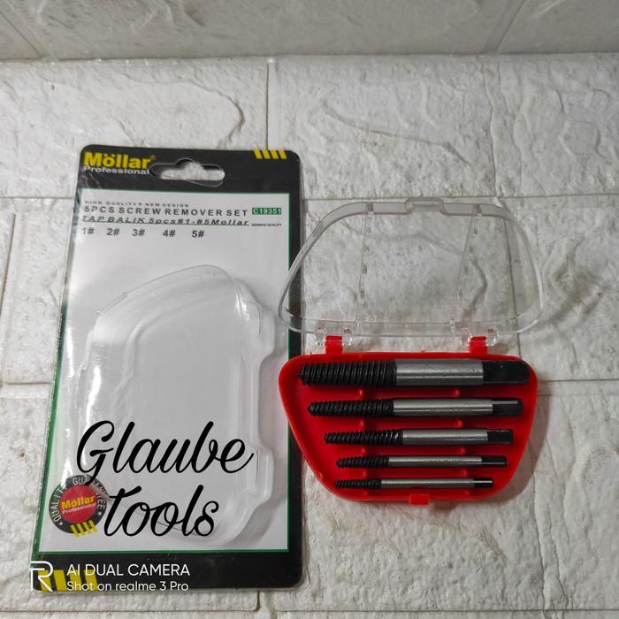 . Mollar Tab Balik 5pcs Screw Extractor Set Pembuka Baut Patah