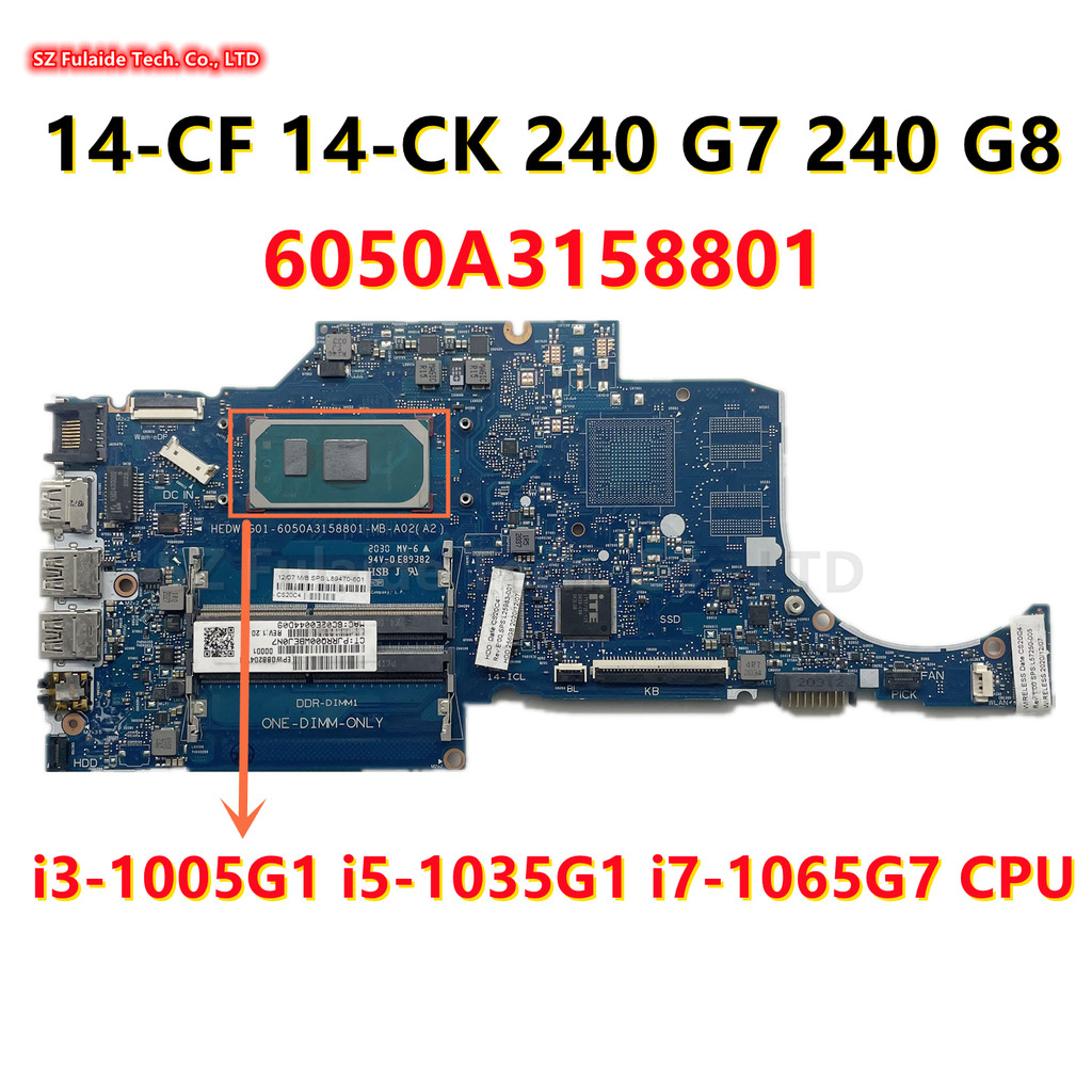 6050A3158801 For HP 14-CK 14-CF 240 G8 240 G7 Laptop Motherboard i3-1005G1 i5-1035G1 CPU UMA DDR4