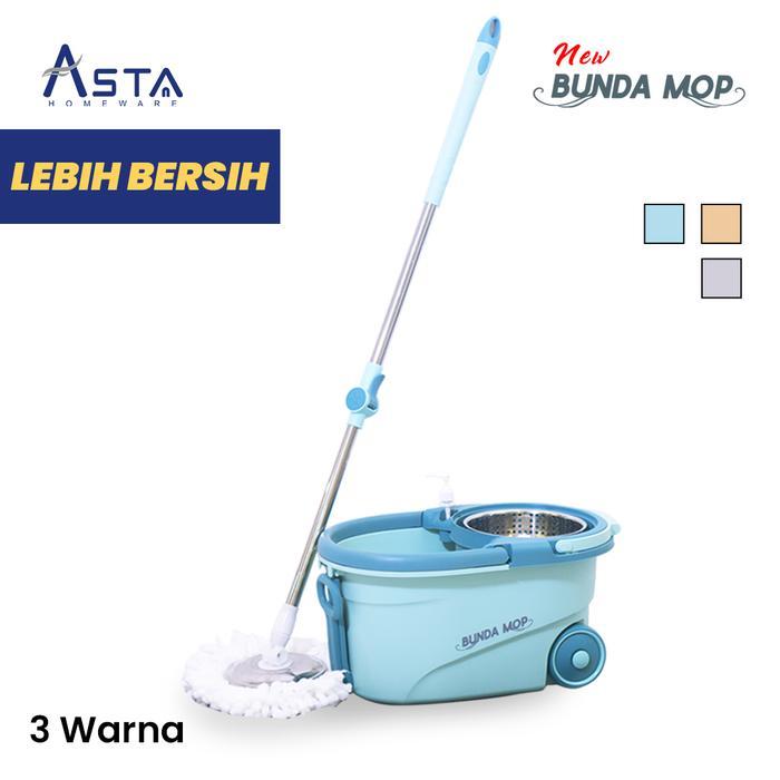 Alat Pel Lantai Praktis Putar Spin Mop Bunda Mop Roda Besar Ember Bucket Stainless