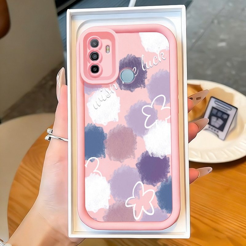Casing Hp untuk OPPO A53 A53s A32 A33 2020 A11s Case ungu muda Cat air Kasing silikon Cesing Elastis