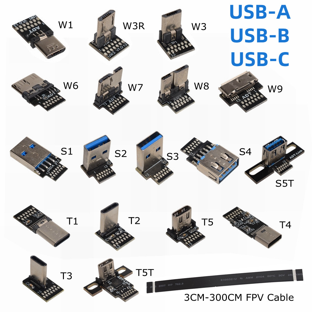 DIY FPV Monitor Micro USB 2.0 3.0 Flat Flexible FFC Charge Cable 90 Degree USB Type C 3.1 FPC Ribbon