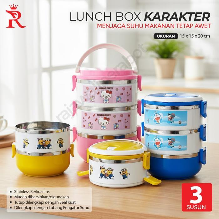 Rantang Makanan Lunch Box Susun 3 Stainless Tahan Panas