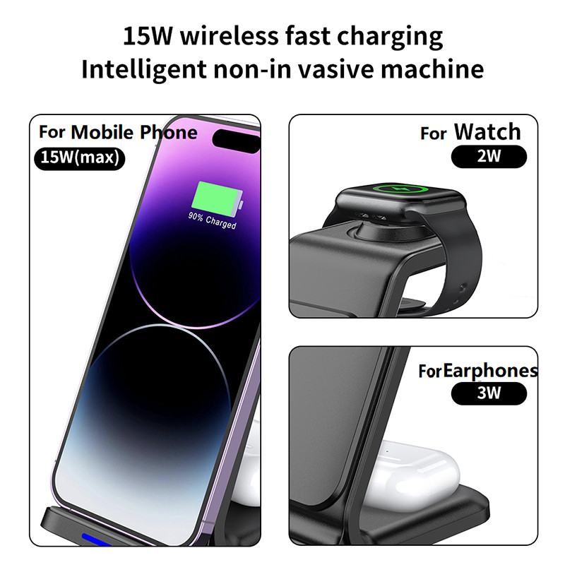 Desktop Universal Wireless Charger 2025 Innovative Products 3 in 1 Wireless Charger 30W Fast Charger
