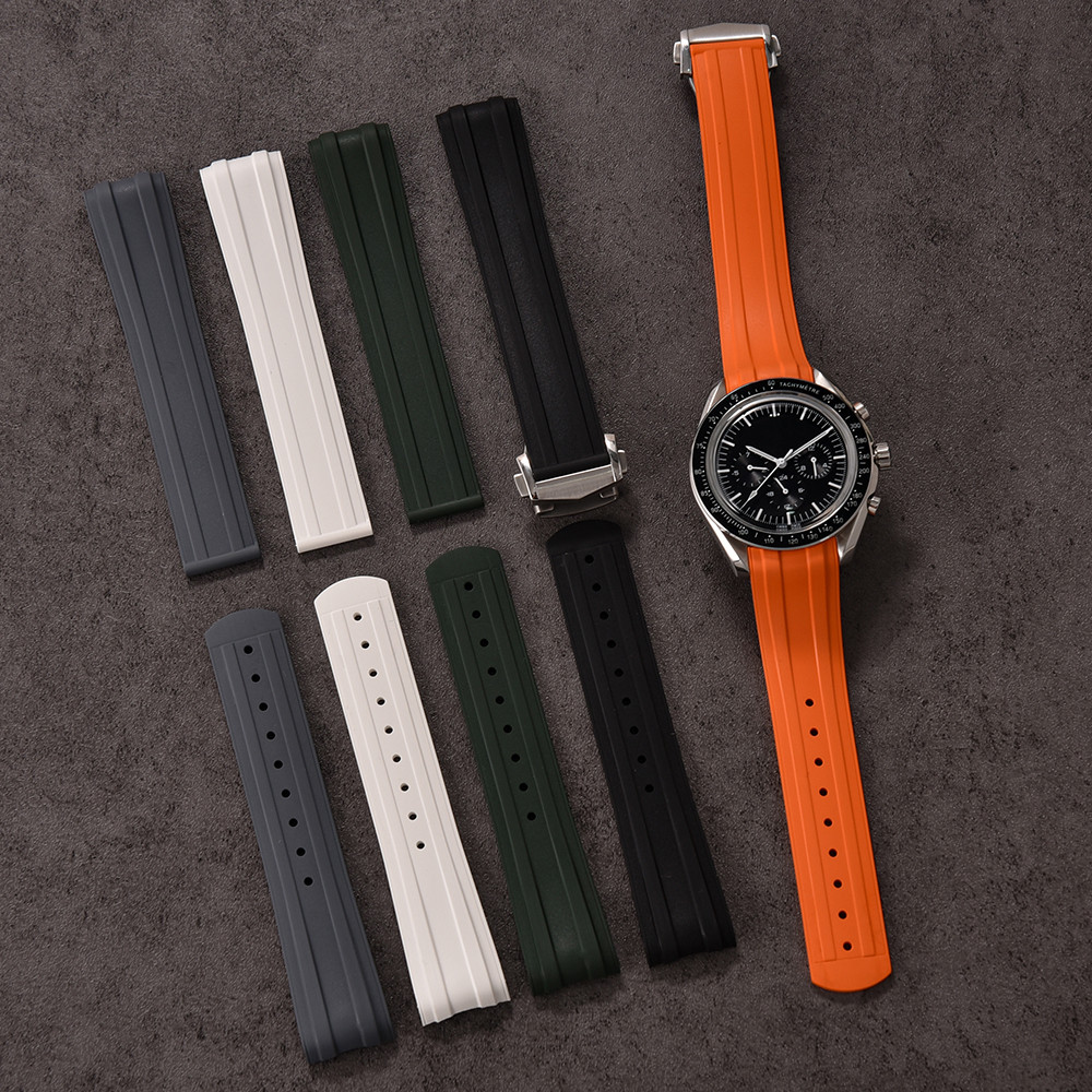 Fluororubber Watch Band 20mm For Omega Seamaster 300 FKM Rubber Strap Original Design