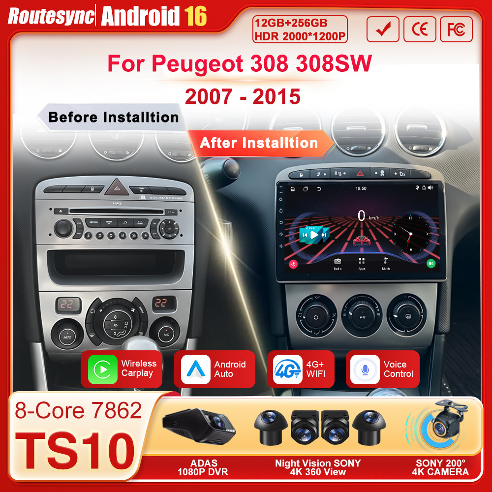 For Peugeot 408 For Peugeot 308 308SW 2007 - 2015 Carplay Auto Screen Android 16 Car Radio
