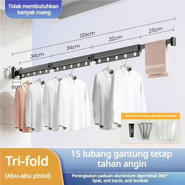 ASLI Jemuran Dinding Baju aluminium jemuran Lipat Gantung Jemuran Dinding TarikLipat Panjang