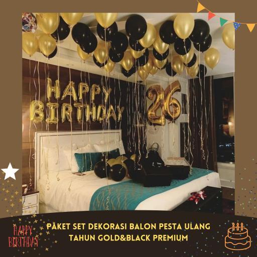 Paket Set Dekorasi Balon Pesta Ulang Tahun Gold&Black Premium